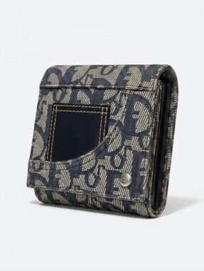 Christian Dior Oblique Trotter Blue Denim Trifold Wallet